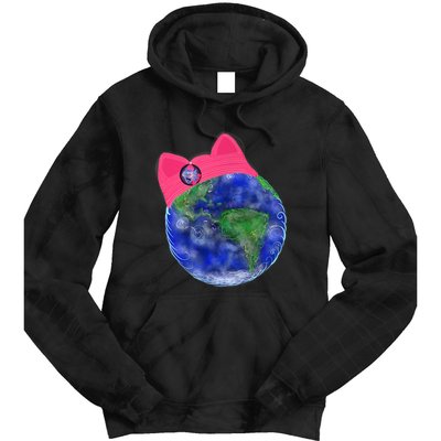 Earth Wearing A Pink Pussy Cat Hat Tie Dye Hoodie