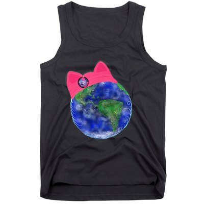 Earth Wearing A Pink Pussy Cat Hat Tank Top