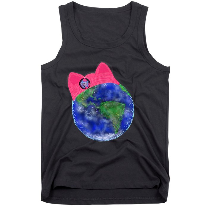 Earth Wearing A Pink Pussy Cat Hat Tank Top