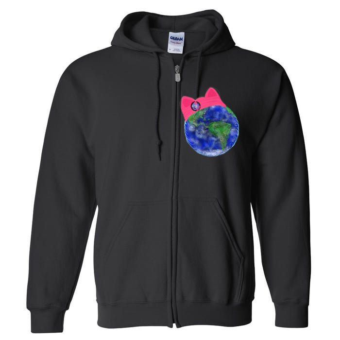 Earth Wearing A Pink Pussy Cat Hat Full Zip Hoodie