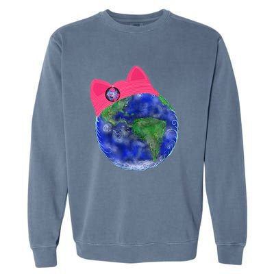 Earth Wearing A Pink Pussy Cat Hat Garment-Dyed Sweatshirt