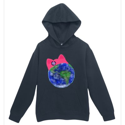 Earth Wearing A Pink Pussy Cat Hat Urban Pullover Hoodie