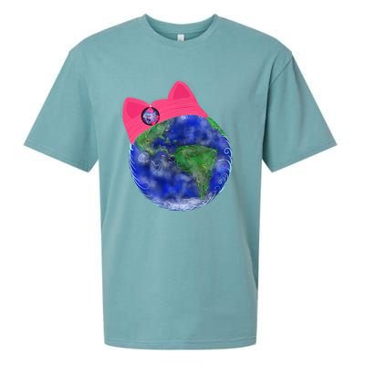 Earth Wearing A Pink Pussy Cat Hat Sueded Cloud Jersey T-Shirt