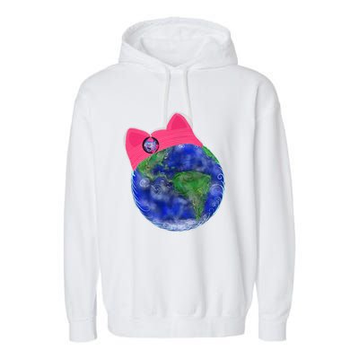 Earth Wearing A Pink Pussy Cat Hat Garment-Dyed Fleece Hoodie