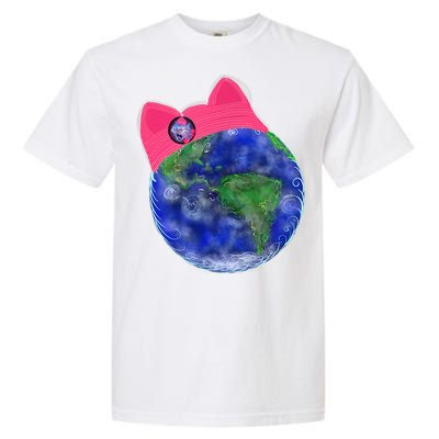 Earth Wearing A Pink Pussy Cat Hat Garment-Dyed Heavyweight T-Shirt