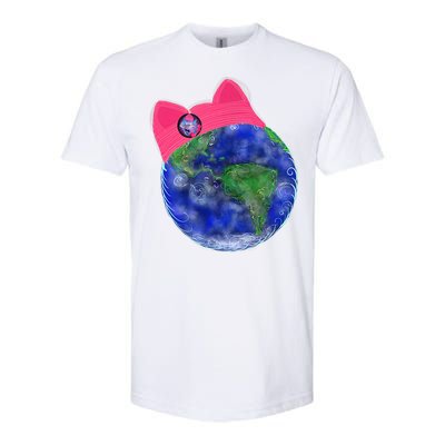 Earth Wearing A Pink Pussy Cat Hat Softstyle CVC T-Shirt