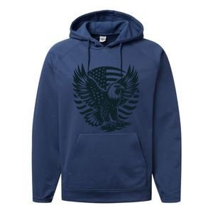 Eagle With American Flag Performance Fleece Hoodie