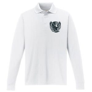 Eagle With American Flag Performance Long Sleeve Polo