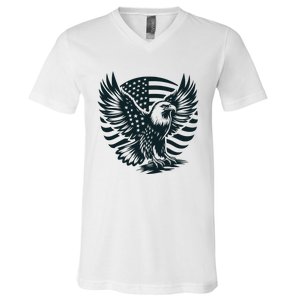 Eagle With American Flag V-Neck T-Shirt