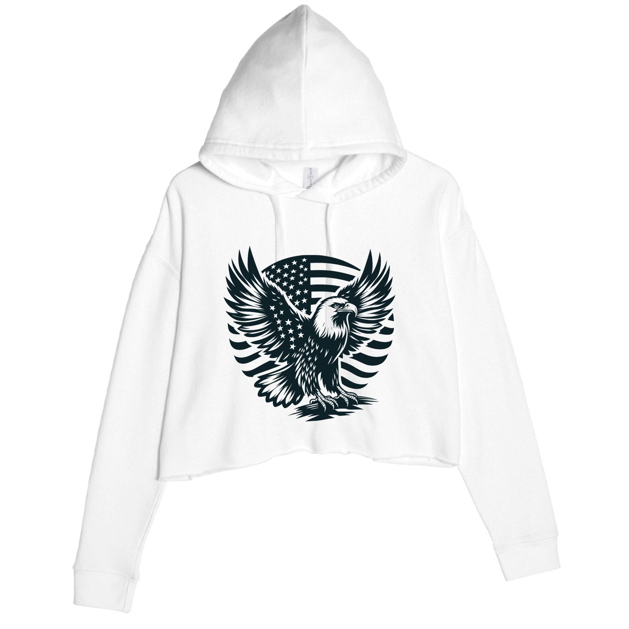 Eagle With American Flag Crop Fleece Hoodie