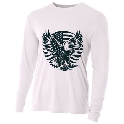 Eagle With American Flag Cooling Performance Long Sleeve Crew