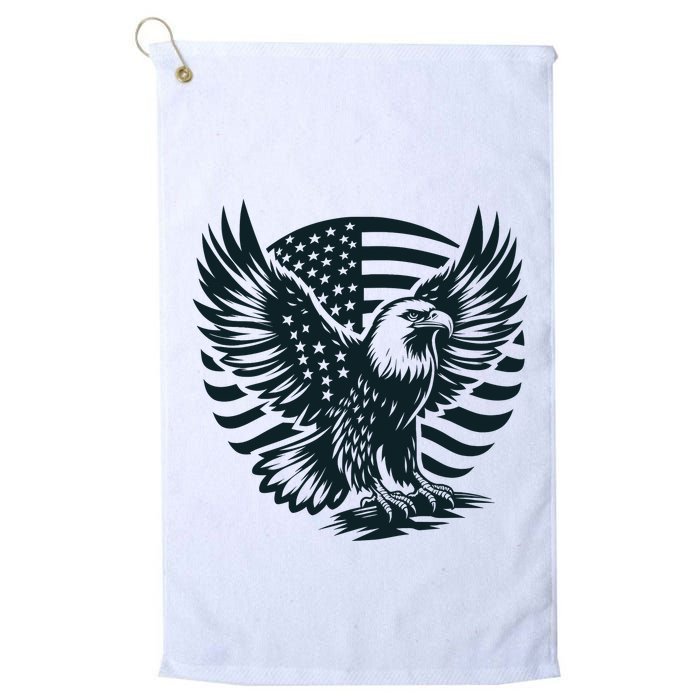Eagle With American Flag Golf Towel