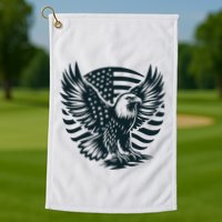 Eagle With American Flag Golf Towel