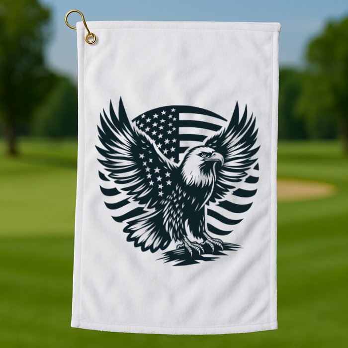 Eagle With American Flag Golf Towel