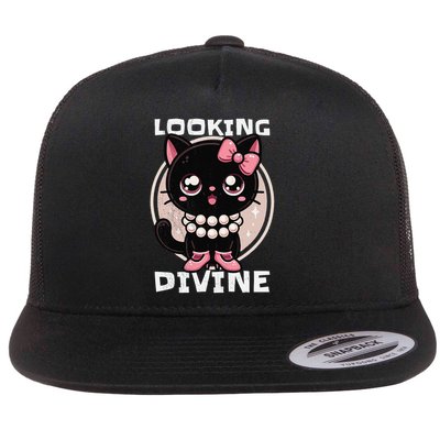 Elegance with a Feline Touch. Cat. Looking divine Flat Bill Trucker Hat