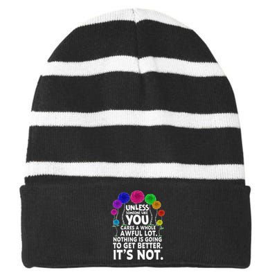 Earth Without Art Is Just Eh Planet Funny Earth Day Striped Beanie with Solid Band