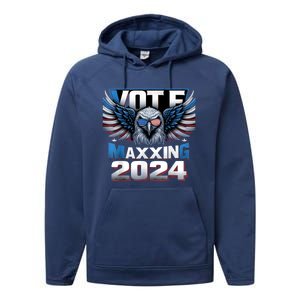 Eagle With American Flag Glasses Vote Maxing 2024 Performance Fleece Hoodie