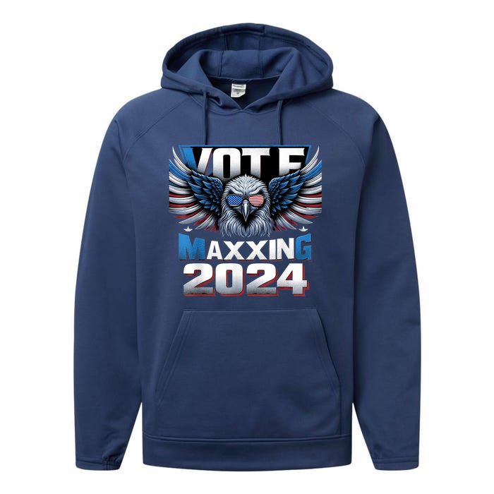 Eagle With American Flag Glasses Vote Maxing 2024 Performance Fleece Hoodie