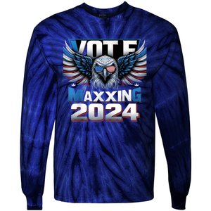 Eagle With American Flag Glasses Vote Maxing 2024 Tie-Dye Long Sleeve Shirt