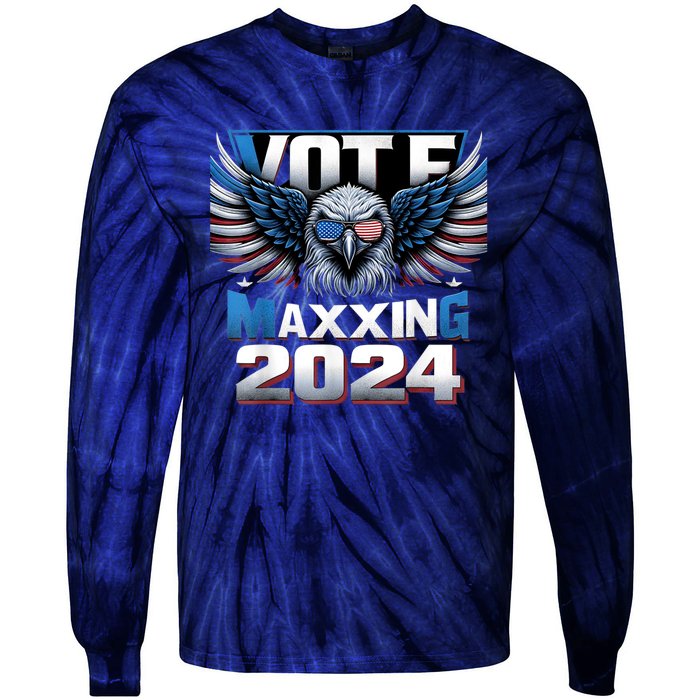 Eagle With American Flag Glasses Vote Maxing 2024 Tie-Dye Long Sleeve Shirt