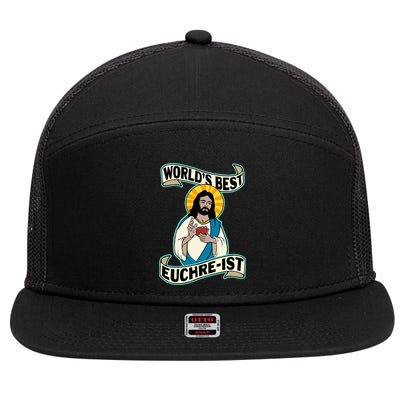 Euchre WorldS Best Euchre Ist Jesus Pun 7 Panel Mesh Trucker Snapback Hat