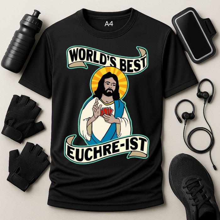 Euchre WorldS Best Euchre Ist Jesus Pun Cooling Performance Crew T-Shirt