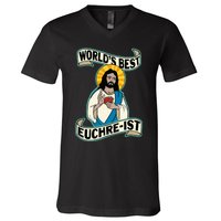 Euchre WorldS Best Euchre Ist Jesus Pun V-Neck T-Shirt