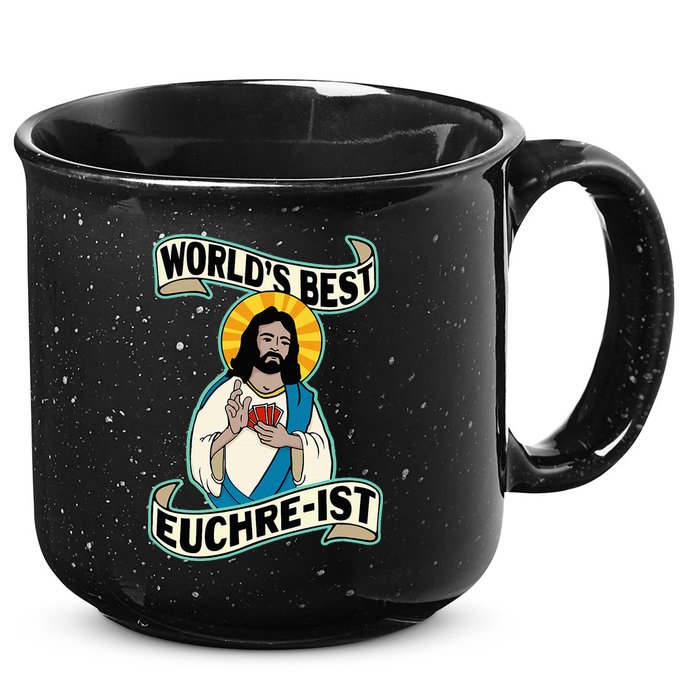 Euchre WorldS Best Euchre Ist Jesus Pun 15oz Campfire Ceramic Mug