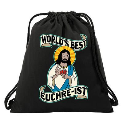 Euchre WorldS Best Euchre Ist Jesus Pun Drawstring Bag