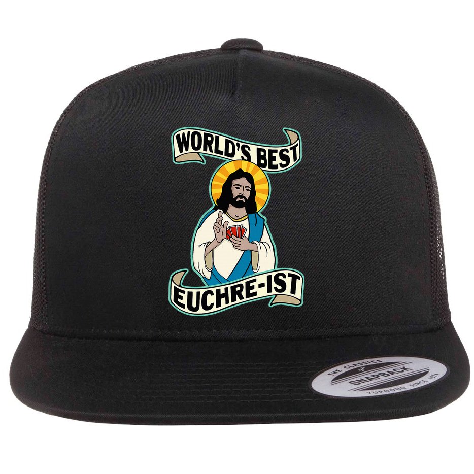 Euchre WorldS Best Euchre Ist Jesus Pun Flat Bill Trucker Hat