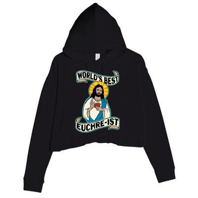 Euchre WorldS Best Euchre Ist Jesus Pun Crop Fleece Hoodie