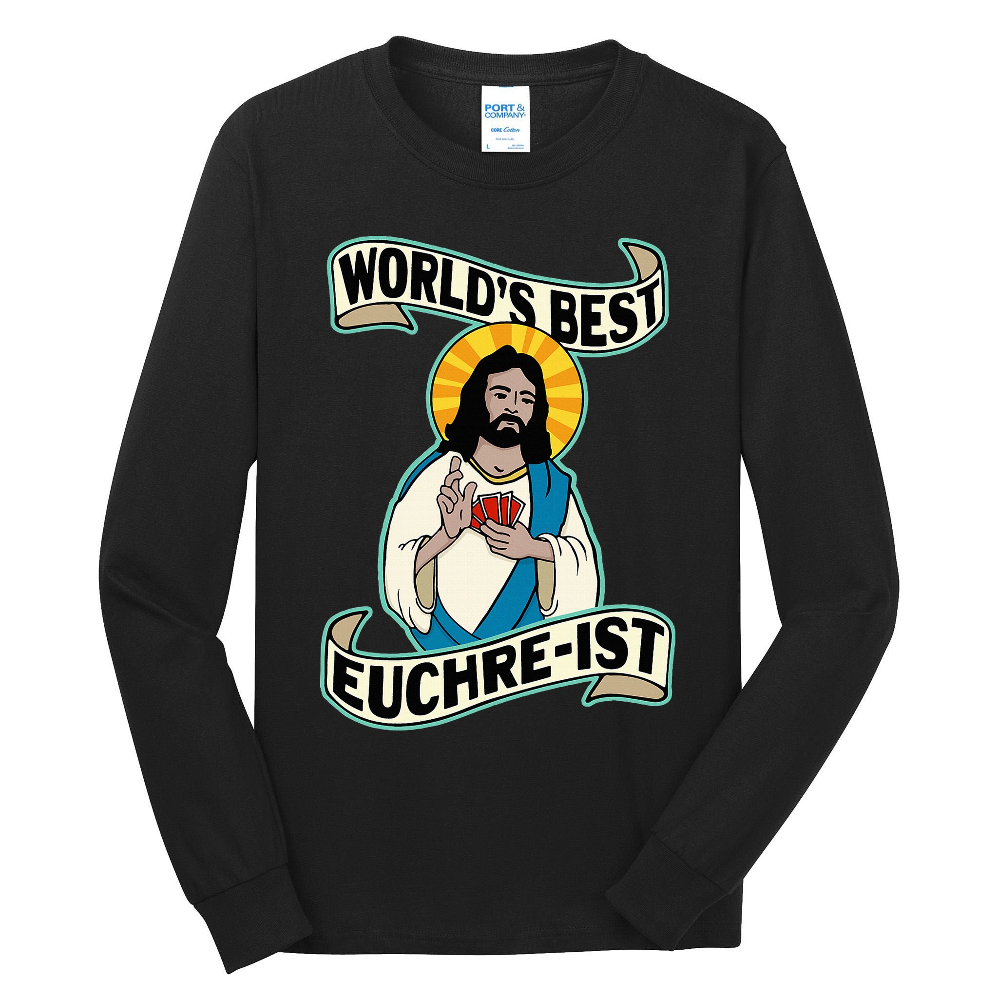 Euchre WorldS Best Euchre Ist Jesus Pun Tall Long Sleeve T-Shirt