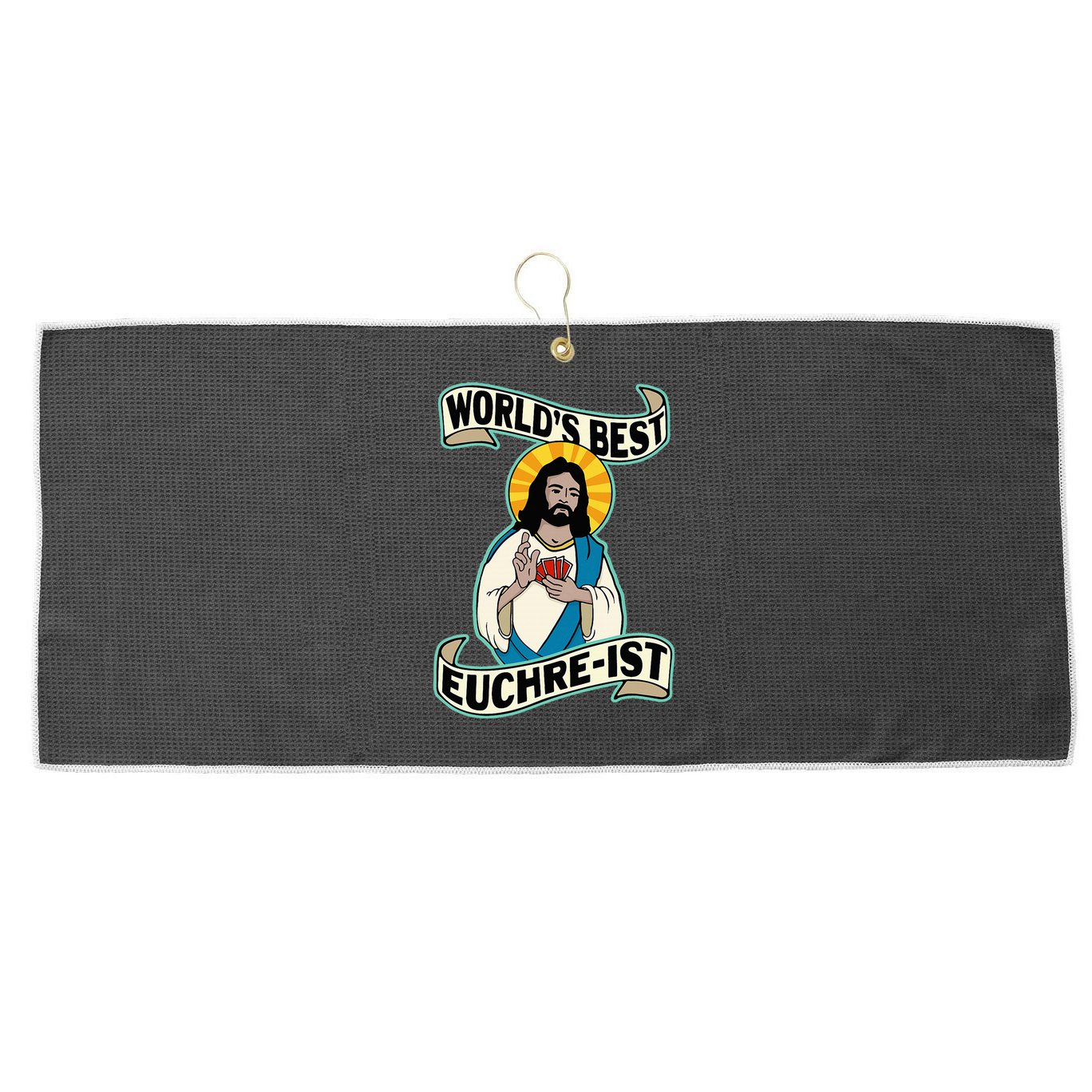 Euchre WorldS Best Euchre Ist Jesus Pun Large Microfiber Waffle Golf Towel
