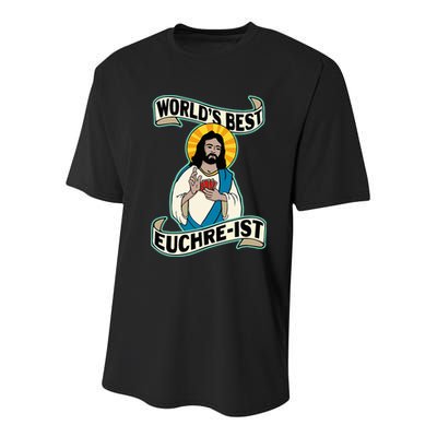 Euchre WorldS Best Euchre Ist Jesus Pun Youth Performance Sprint T-Shirt