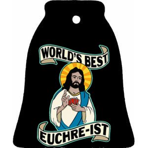 Euchre WorldS Best Euchre Ist Jesus Pun Ceramic Bell Ornament