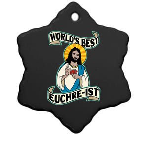 Euchre WorldS Best Euchre Ist Jesus Pun Ceramic Star Ornament