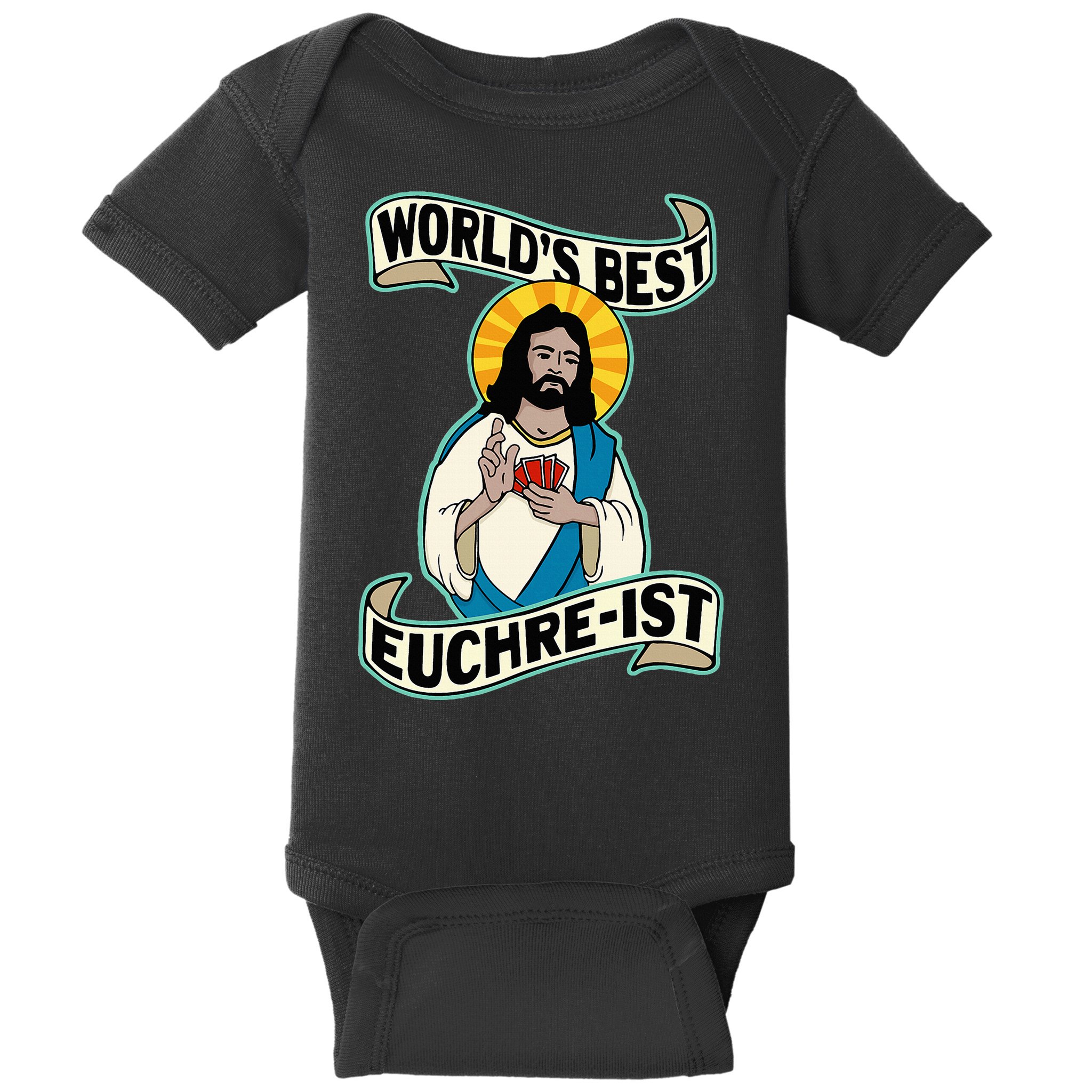 Euchre WorldS Best Euchre Ist Jesus Pun Baby Bodysuit