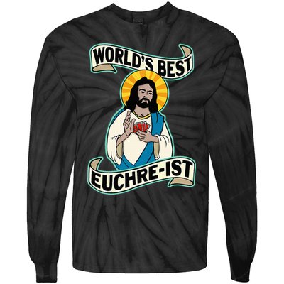 Euchre WorldS Best Euchre Ist Jesus Pun Tie-Dye Long Sleeve Shirt