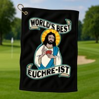 Euchre WorldS Best Euchre Ist Jesus Pun Golf Towel