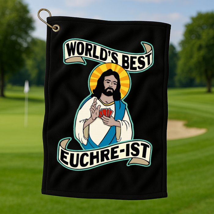 Euchre WorldS Best Euchre Ist Jesus Pun Golf Towel