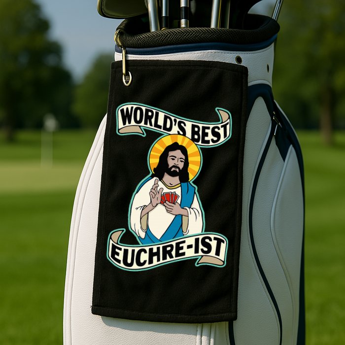 Euchre WorldS Best Euchre Ist Jesus Pun Golf Towel