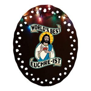 Euchre WorldS Best Euchre Ist Jesus Pun Ceramic Oval Ornament