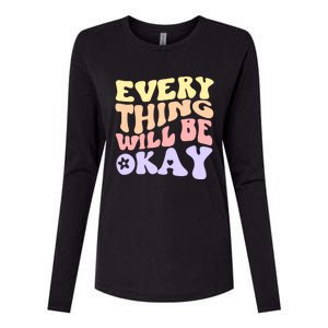 Everything Will Be Okay Positive Quote Groovy Print Gift Womens Cotton Relaxed Long Sleeve T-Shirt