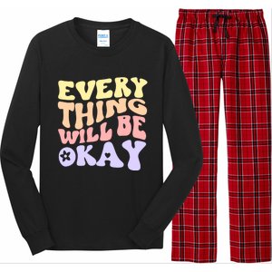 Everything Will Be Okay Positive Quote Groovy Print Gift Long Sleeve Pajama Set