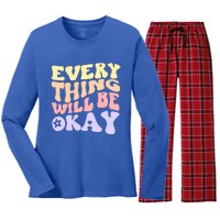 Everything Will Be Okay Positive Quote Groovy Print Gift Women's Long Sleeve Flannel Pajama Set 