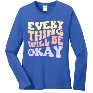 Everything Will Be Okay Positive Quote Groovy Print Gift Ladies Long Sleeve Shirt