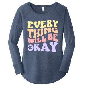 Everything Will Be Okay Positive Quote Groovy Print Gift Women's Perfect Tri Tunic Long Sleeve Shirt