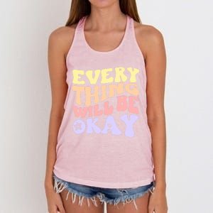 Everything Will Be Okay Positive Quote Groovy Print Gift Women's Knotted Racerback Tank