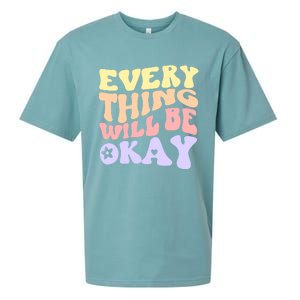 Everything Will Be Okay Positive Quote Groovy Print Gift Sueded Cloud Jersey T-Shirt