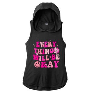 Everything Will Be Okay Breast Cancer Awareness Pink Retro Ladies PosiCharge Tri-Blend Wicking Draft Hoodie Tank